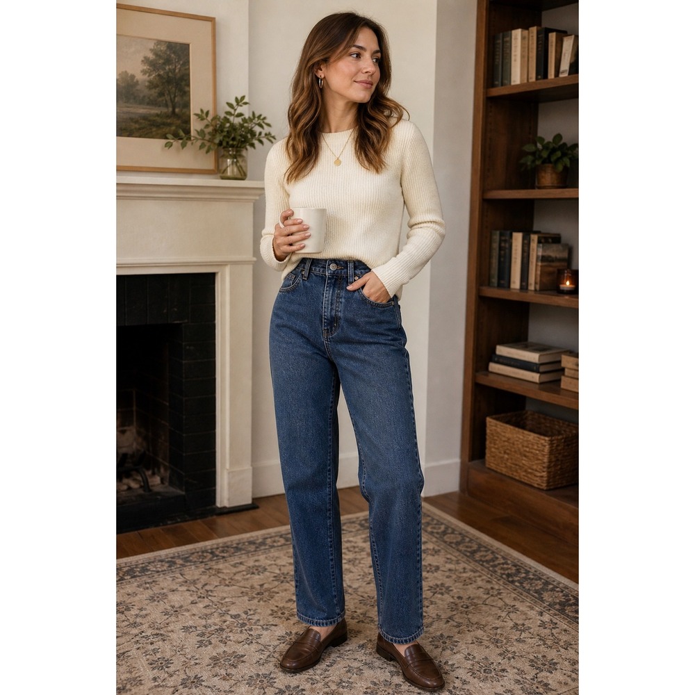 Bianca Trousers Womens Medium Wash Straight Leg‎ High Rise Denim Jeans Size 44